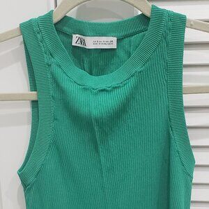 Green Zara Basic High Neck Crop Top